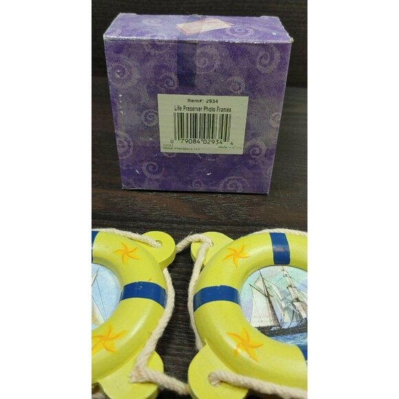 Nautical Wooden Lifebuoy Wall Hangings With Sailboat Designs Set Of 3 Vintage - Picture 9 of 9